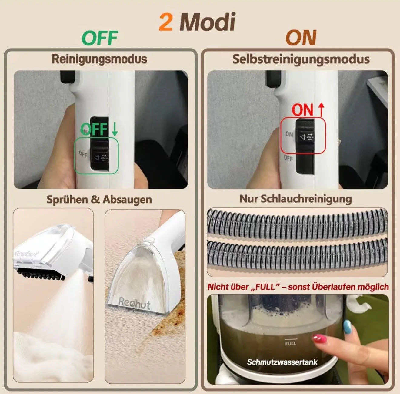 REDHUT Upholstery & Carpet Cleaner with Dual Tank System (2300 ml) - Black