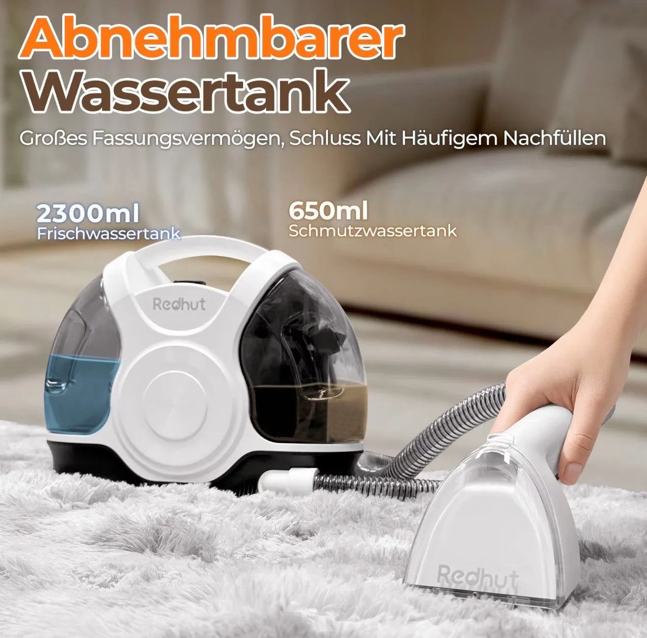 REDHUT Upholstery & Carpet Cleaner with Dual Tank System (2300 ml) - Black