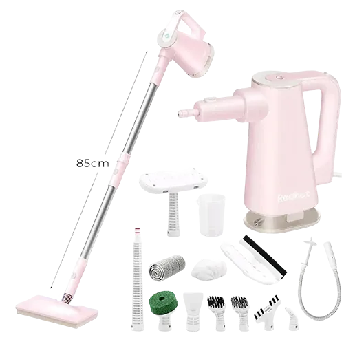 RedHut 16-in-1 Handheld Steam Cleaner - Pink and white